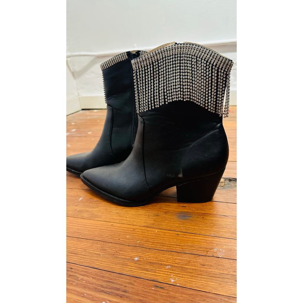 OASIS SOCIETY Black Silver Nash Rhinestone Fringe Ankle Western Diva Boots sz 10 - Picture 4 of 12